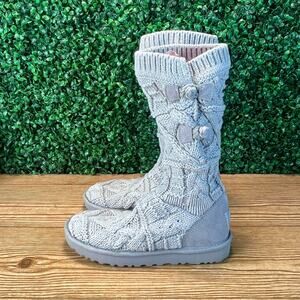 Ugg Kalla Knit Gray Boots Cable Knit 1017498 Women's Sz US 7 UK 5.5 EU 38
